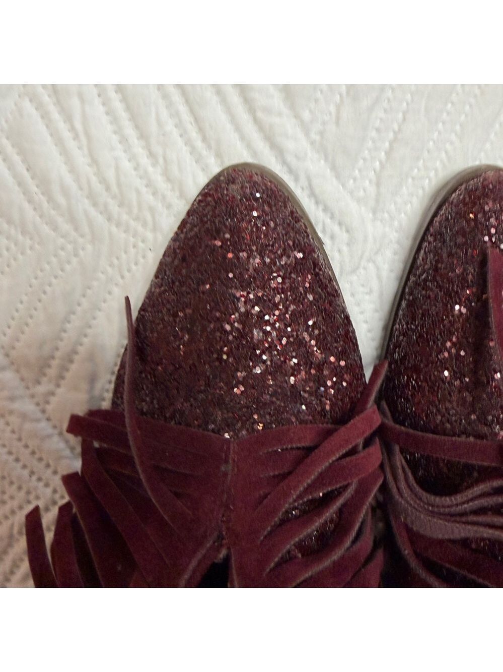 Wild G Women’s Maroon Glitter Fringe Ankle Boots. Size 9 - Picture 8 of 9